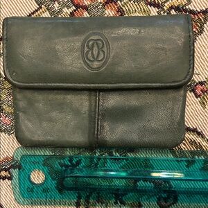 Vintage Dark Forest Green Leather Wallet Pouch Coin Purse Small